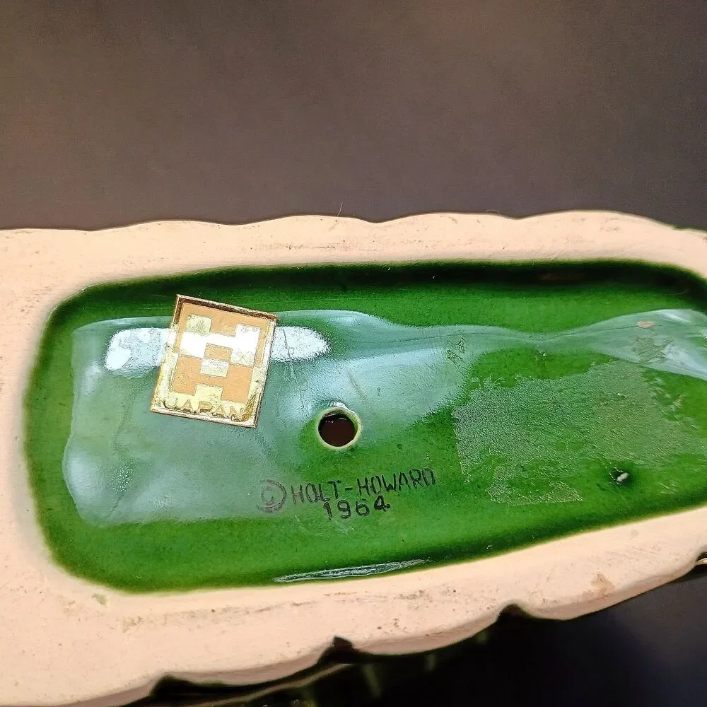 Vintage Holt Howard Ceramic Green Candle Holder Planter Sleigh, MCM Christmas